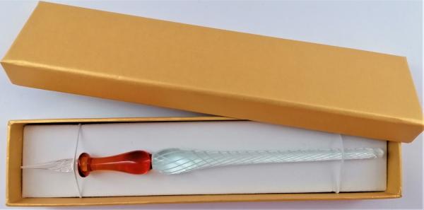 Tintenschreiber (Griff:braun/Schaft: transp.-weiße Streifen)